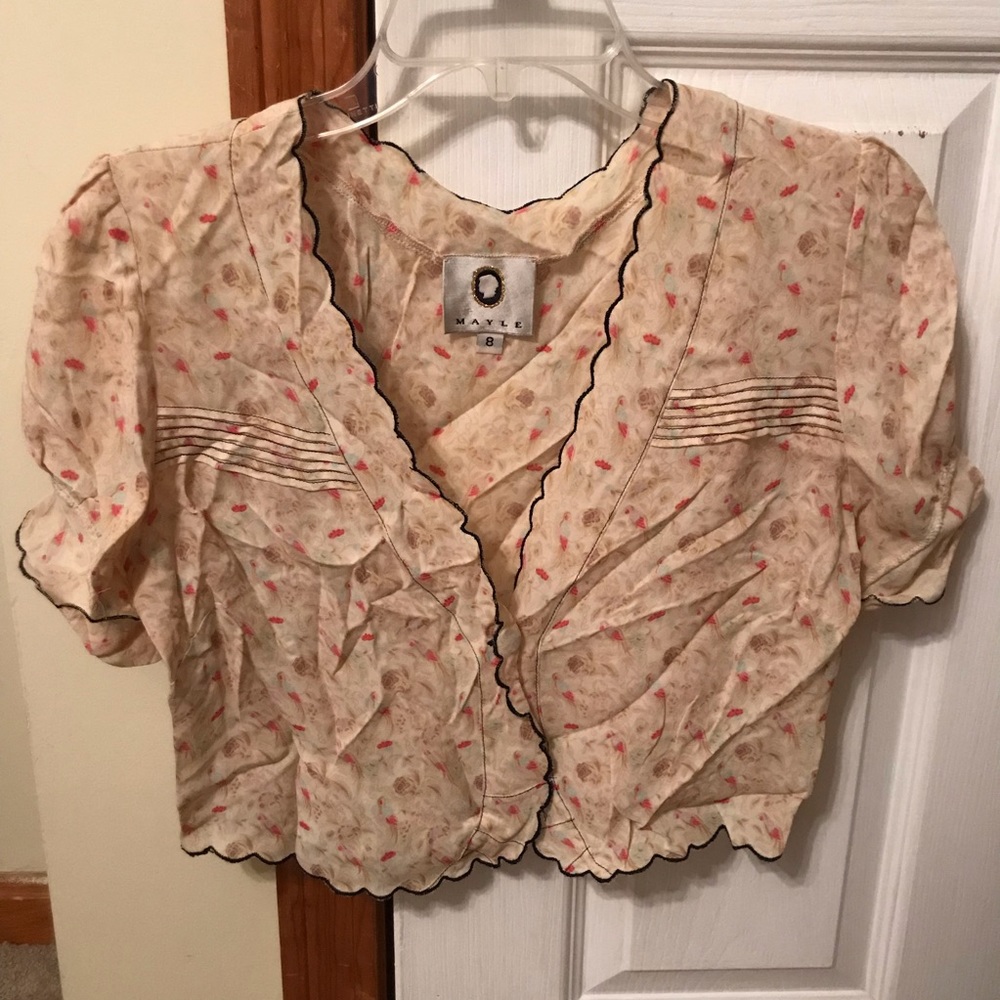 Mayle cropped silk floral shrug sz 8 rare